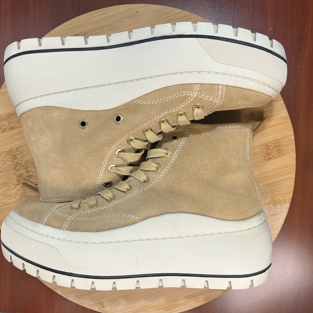 🔥 J/SLIDES GRACIE TAN BEIGE LACE-UP PLATFORM SNEAKERS WOMENS SIZE 7M - Picture 6 of 10
